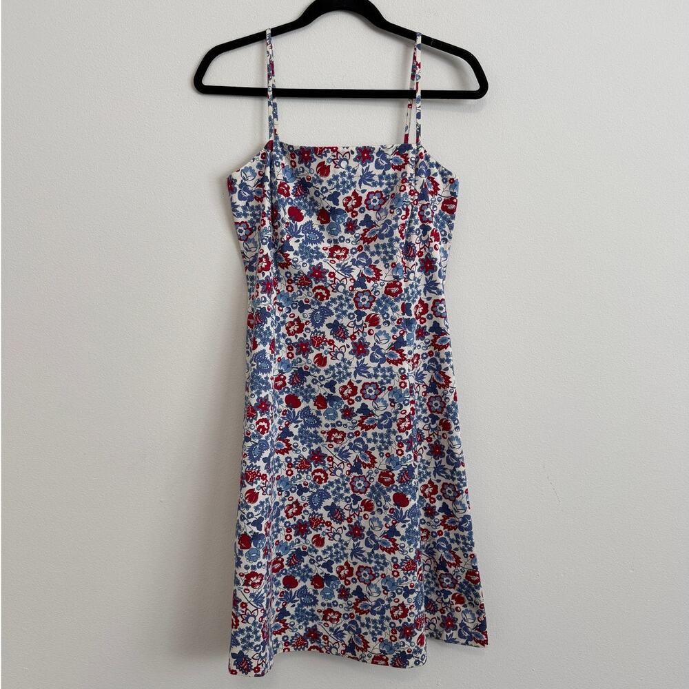 Floral Sundress Cotton Blue Red White Summer Picnic Ann Taylor Dress Size 2